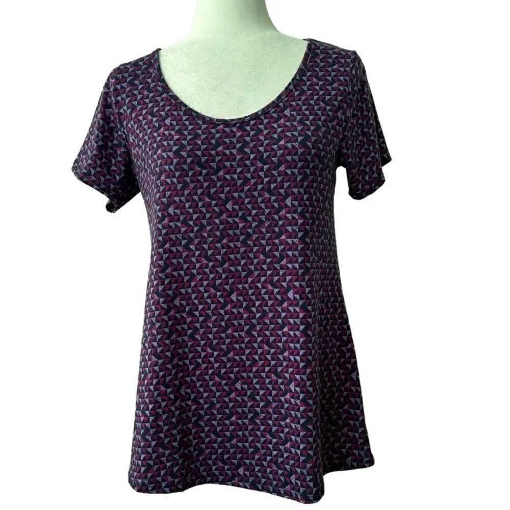 LulaRoe Black Plum Purple Top High Low Short Sleeve SZ XS